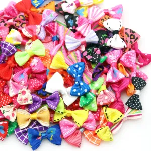100Pcs Mix Style Mini Satin Ribbon Bows Ties Grosgrain Tiny Bows Little Bowknot Flower Embellishments for Craft Projects, Card Making, Sewing, Gift Wrapping (Colorful)