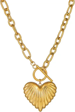 18K Gold Plated Heart Pendant Necklace Chunky Paperclip Choker Necklace for Women