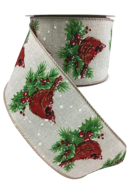 2.5 Inch Snowy Glittered Cardinal Ribbon