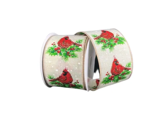 2.5 Inch Snowy Glittered Cardinal Ribbon