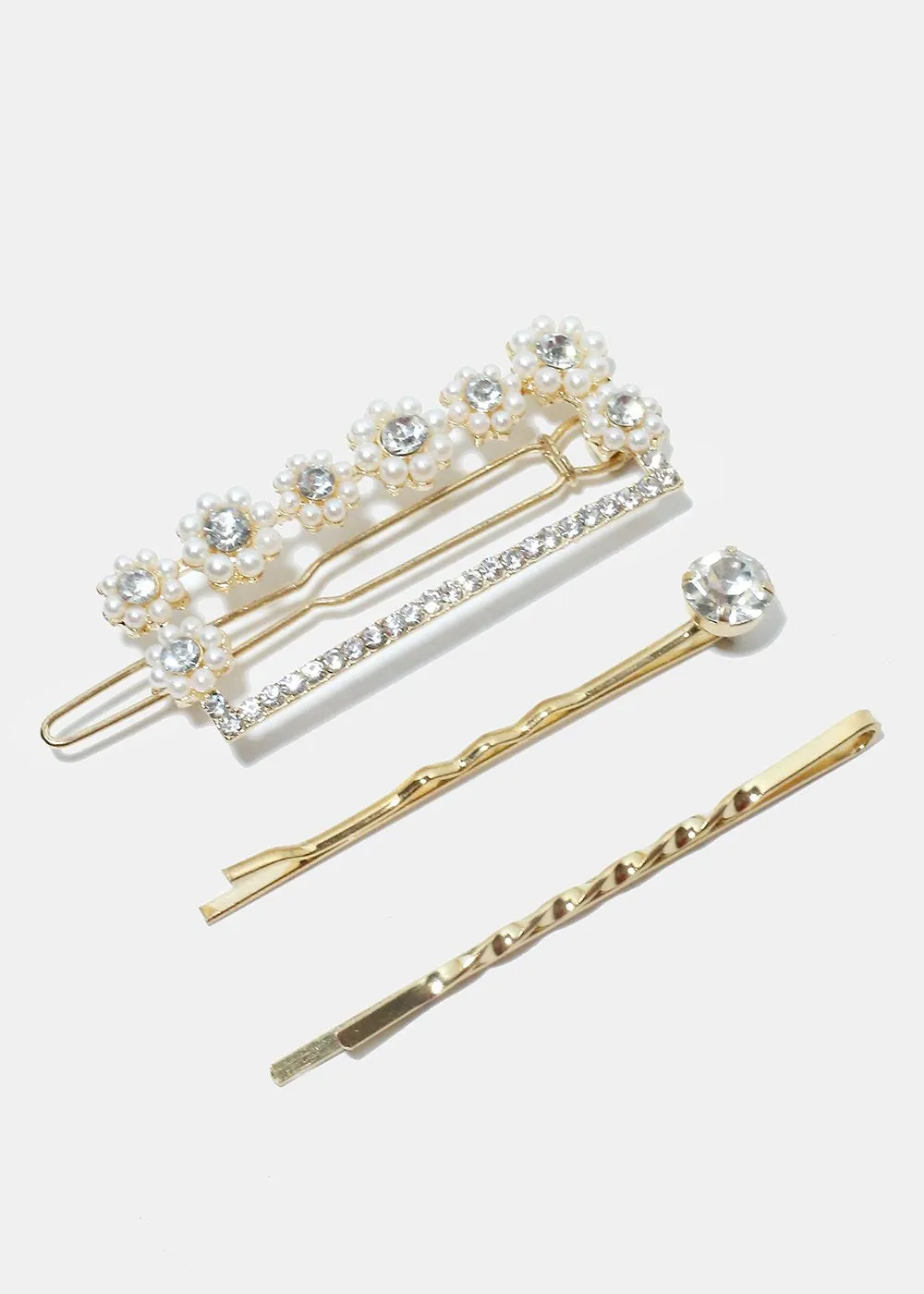 3-Piece Flower Pearl & Rhinestone Hair Pins