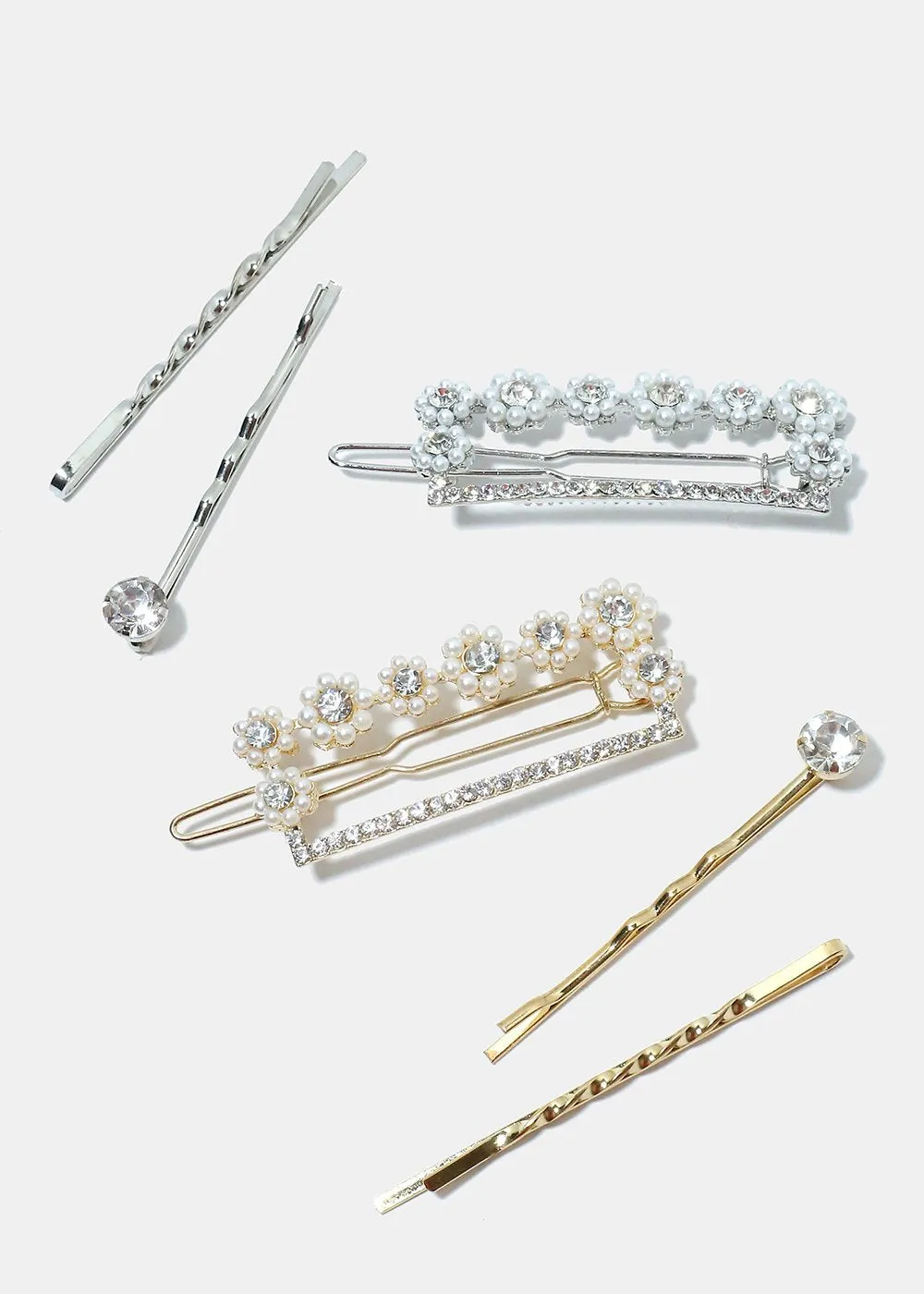 3-Piece Flower Pearl & Rhinestone Hair Pins
