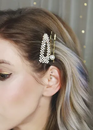 3-Piece Pearl & Rhinestone Hair Pin Set