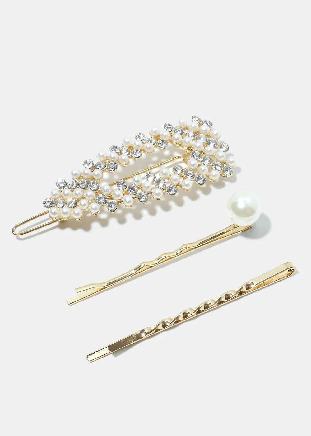 3-Piece Pearl & Rhinestone Hair Pin Set