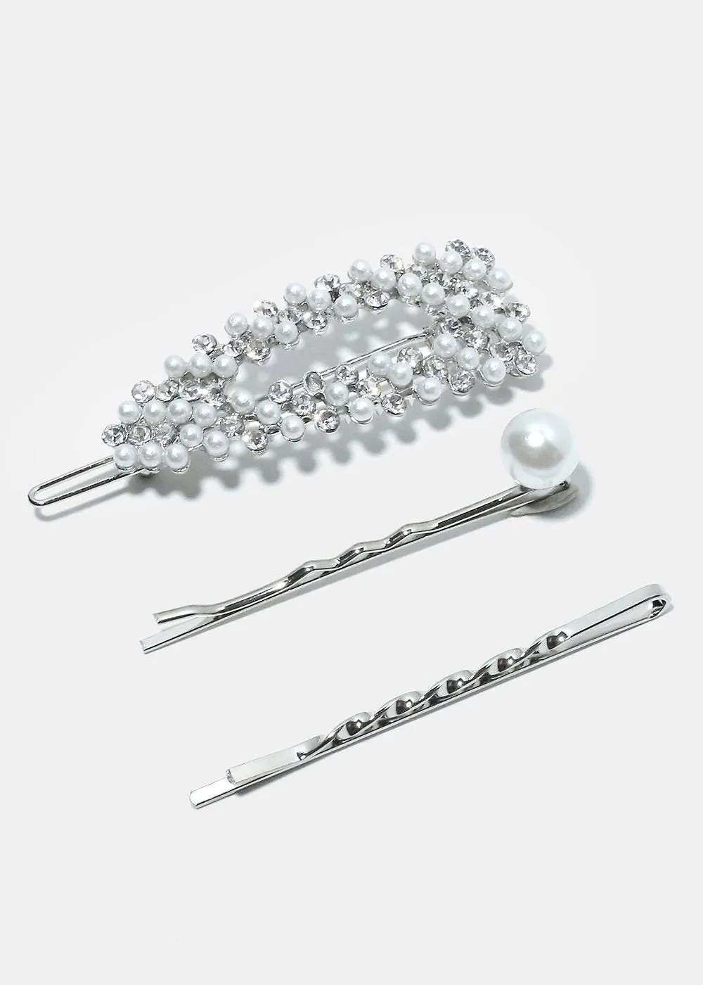 3-Piece Pearl & Rhinestone Hair Pin Set