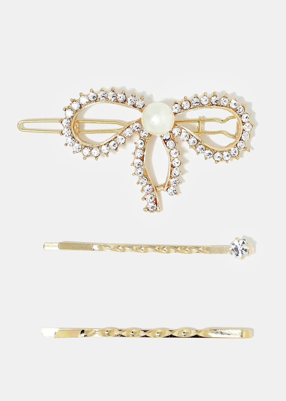 3-Piece Rhinestone Bow Hair Pins