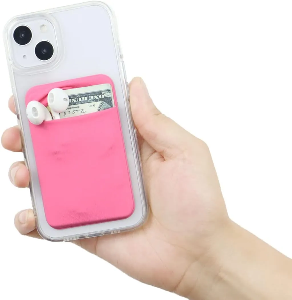 3Pack Adhesive Phone Pocket,Cell Phone Stick On Card Wallet,Credit Cards/ID Card Holder(Double Secure) with Self Sticker for Back of iPhone,Android and All Smartphones-Black,Grey,Pink