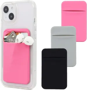 3Pack Adhesive Phone Pocket,Cell Phone Stick On Card Wallet,Credit Cards/ID Card Holder(Double Secure) with Self Sticker for Back of iPhone,Android and All Smartphones-Black,Grey,Pink