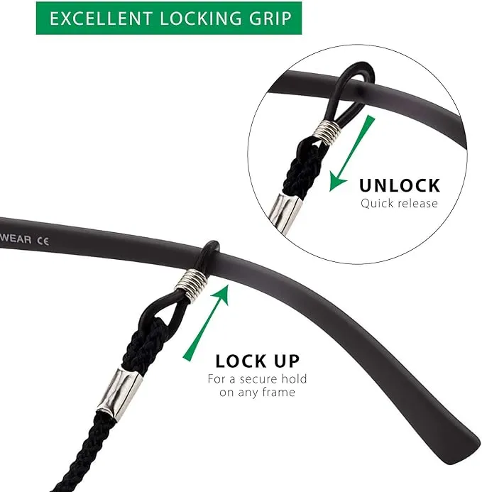 4 Pack | 3x Eyeglasses Cord & 1x Microfibre Cleaning Cloth | Lightweight Glasses Neck Cord, Eyeglass Cords Chain String For Eyeglasses Specs. Spectacles Straps Lanyard Eyewear Strap for Men & Women