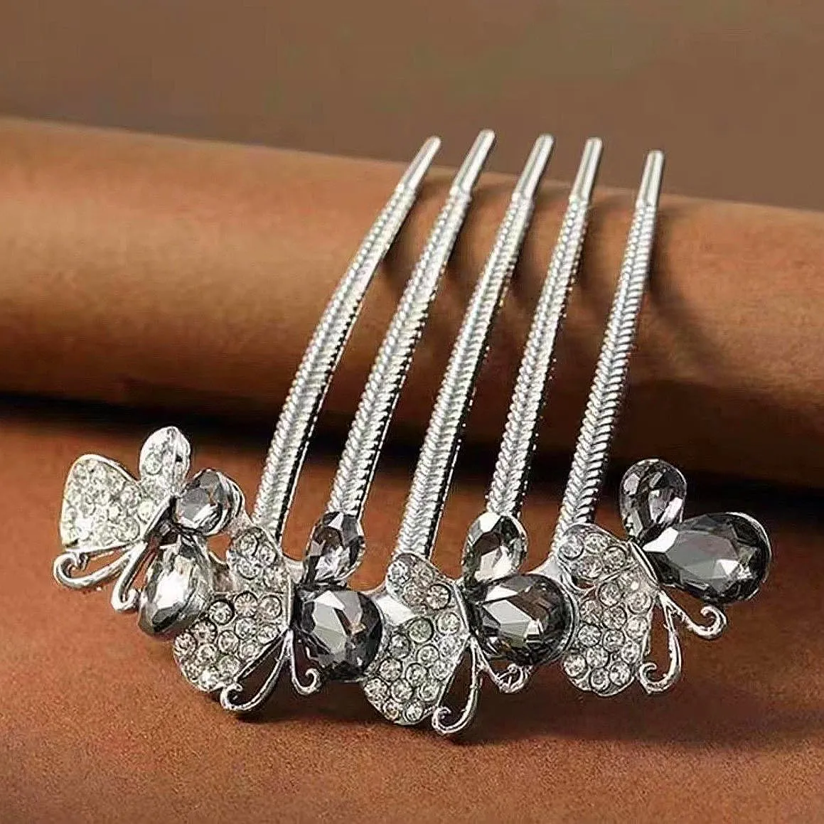 4 PCS Flower Rhinestones Hair Combs Accessories Wedding Crystal Opal Hair Side Combs Long Teeth Slide Hairpins Barrettes Clips Butterfly Hair Accessories for Women