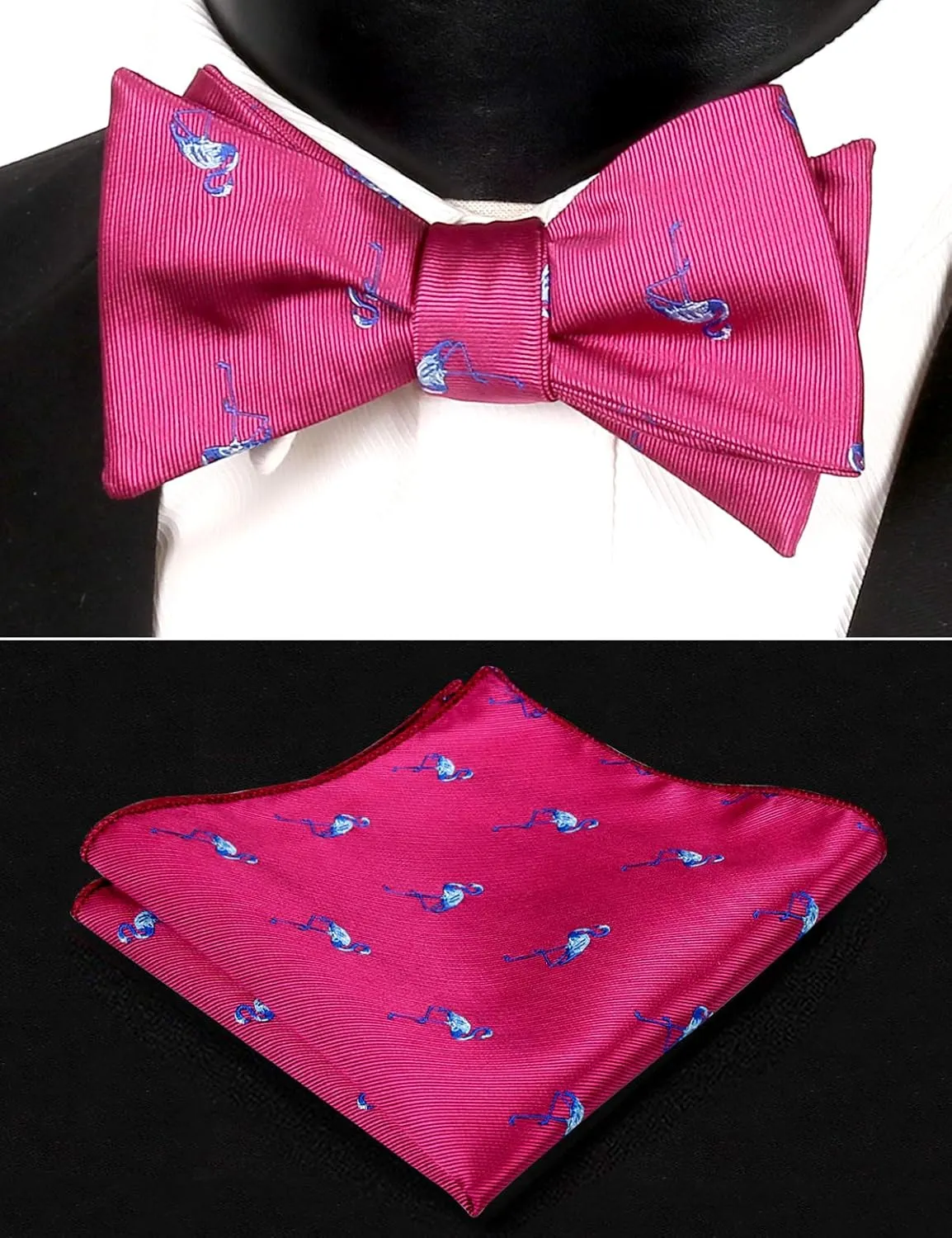 Alizeal Men's Self-tied Solid Color/Animal Pattern Bow Tie and Pocket Square Set