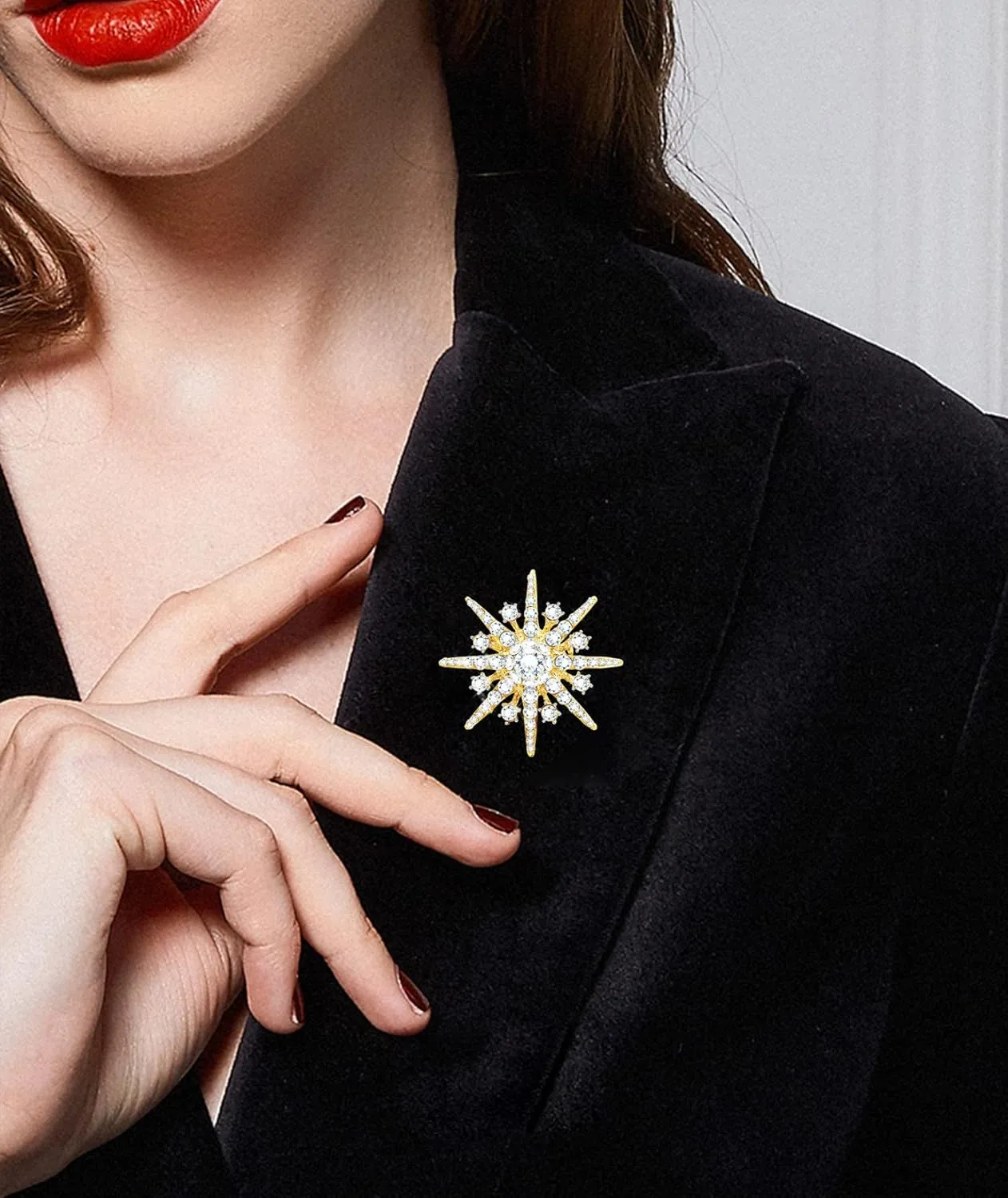 Austrian Crystals Snowflakes Vintage Star Brooch for Women & Men - Birthday &