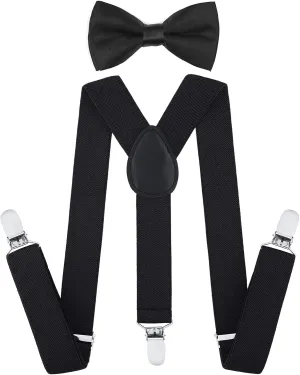 AWAYTR Child Kids Suspenders Bowtie Set - Adjustable Suspender Set for Boys and Girls
