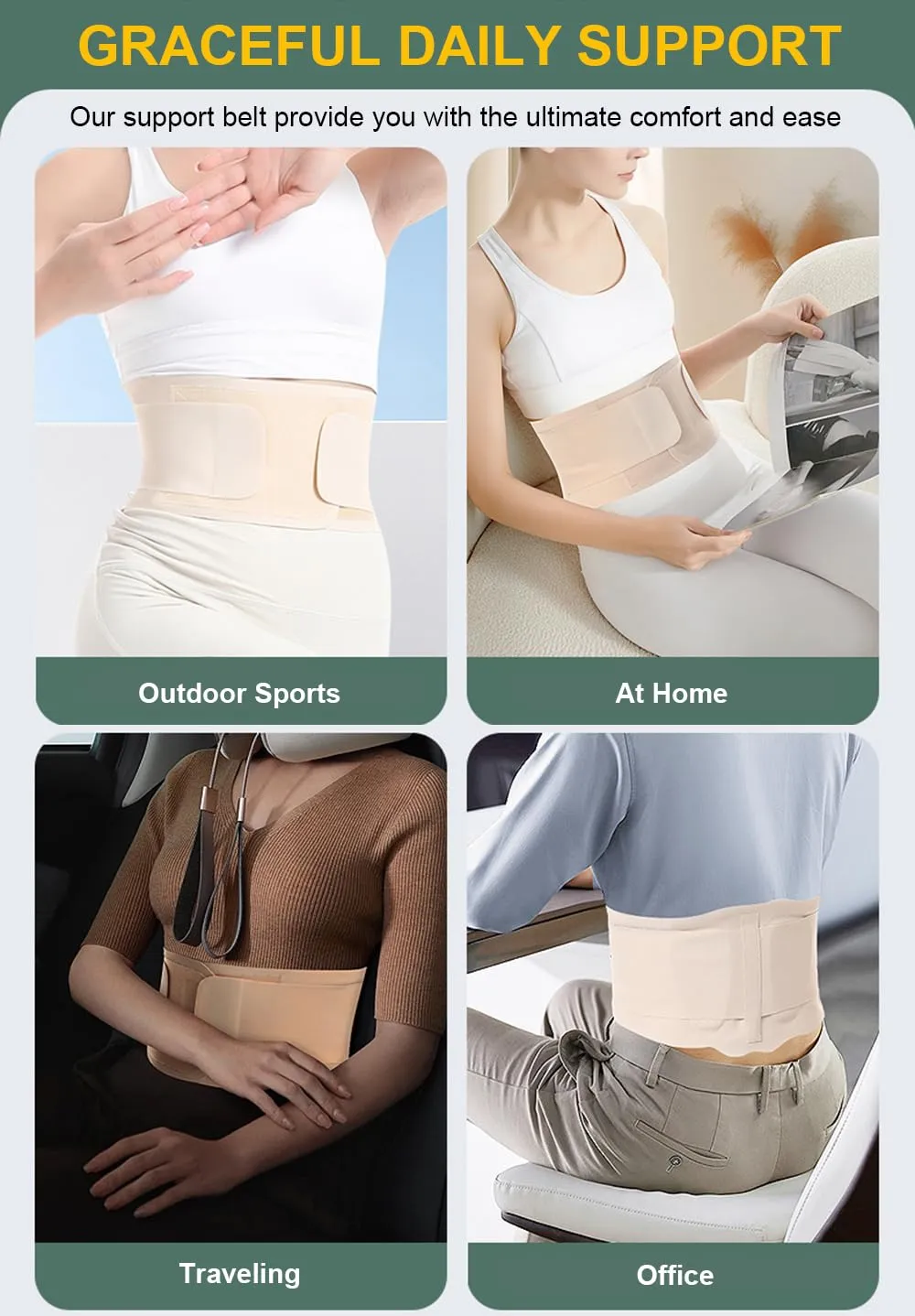 Back Brace for Lower Back Pain Women Men, Waist Support Back Support Brace Back Brace for Men Lower Back Pain Relief Products, Back Belt Sciatica Pain Relief Back Brace for Women Men (Beige, Large)