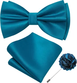Barry.Wang Bow Tie for Men Solid Color Pre-tied Bowtie Pocket Square Lapel Pin Set Adjustable Formal Tuxedo Bowtie Party