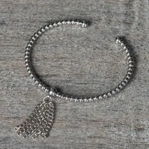 Beaded Tassel Bangle (Silver)