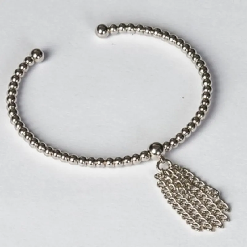 Beaded Tassel Bangle (Silver)