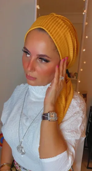 Beanie Wrap Ribbed Jersey - Yellow (Designer Mask Included)