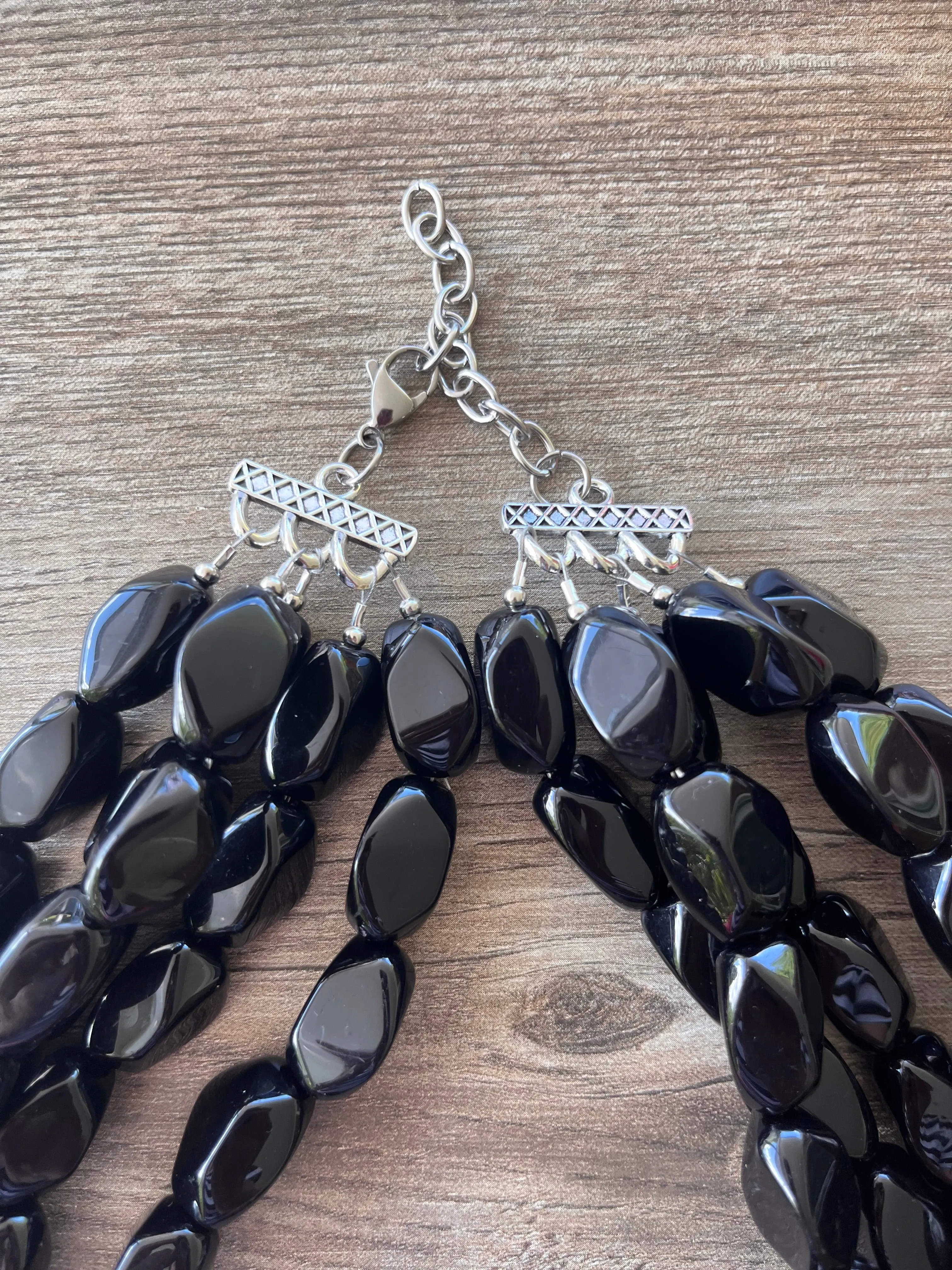 Black Acrylic Chunky Lucite Multi Strand Statement Necklace - Penelope