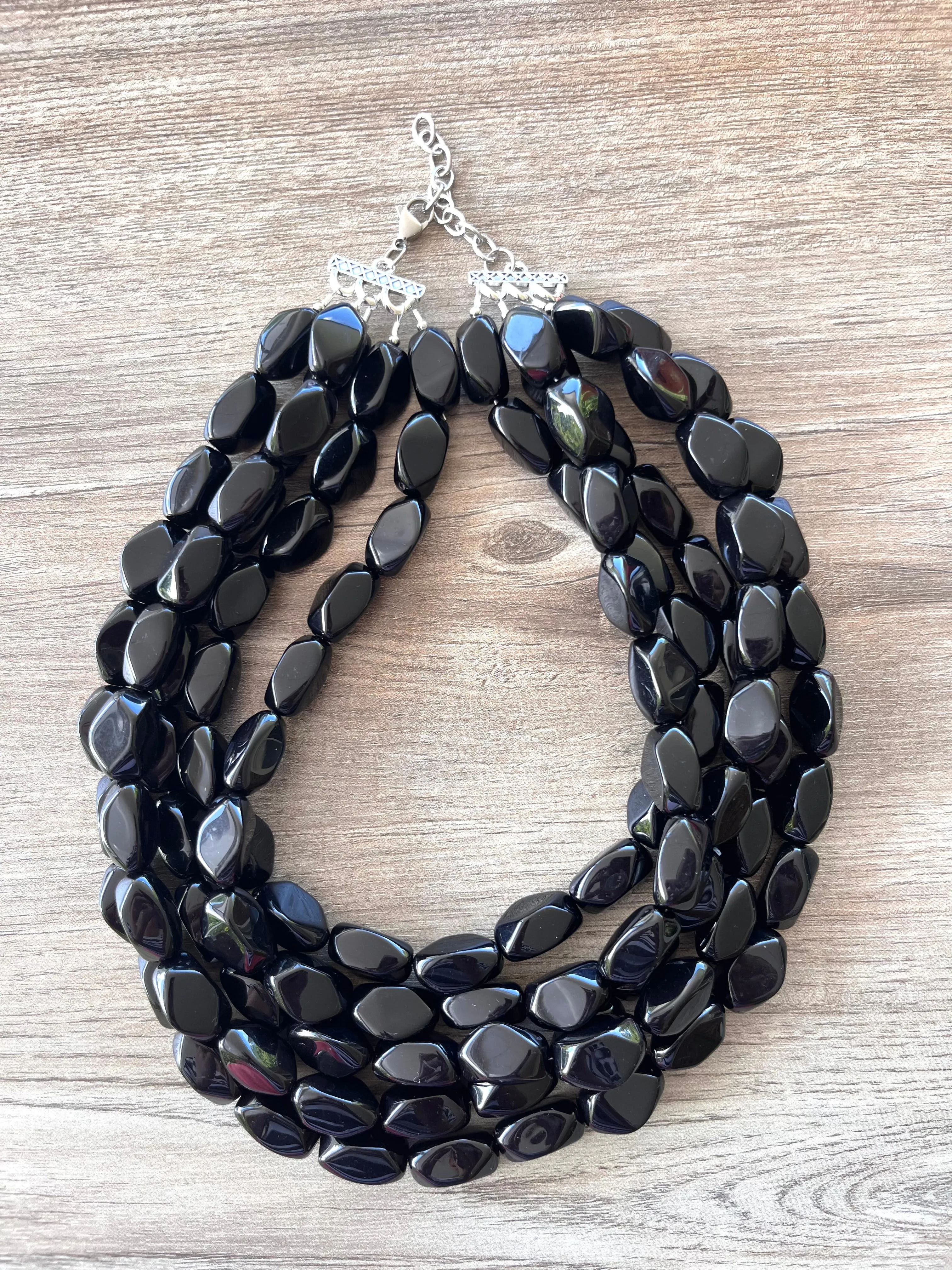 Black Acrylic Chunky Lucite Multi Strand Statement Necklace - Penelope