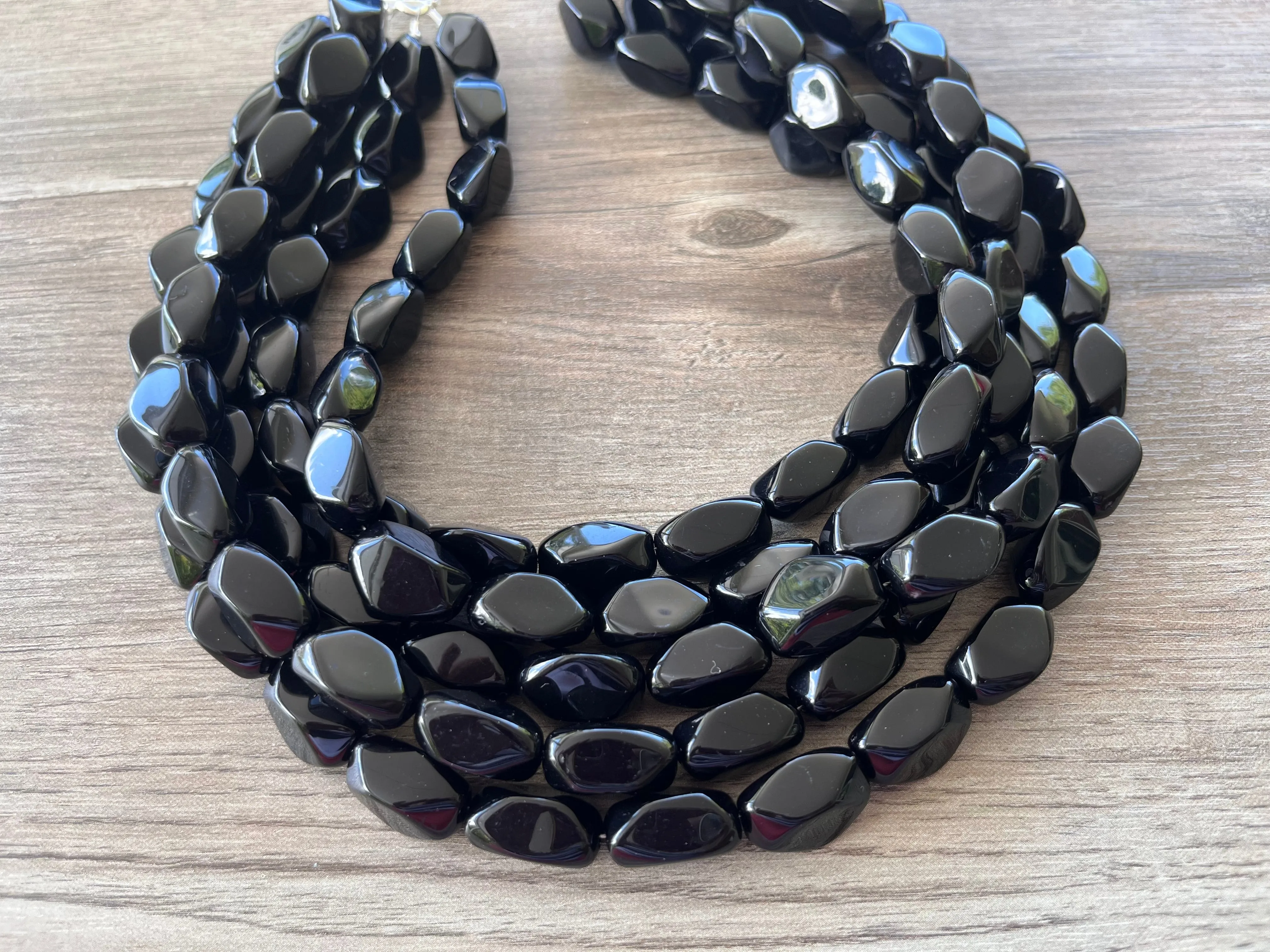 Black Acrylic Chunky Lucite Multi Strand Statement Necklace - Penelope