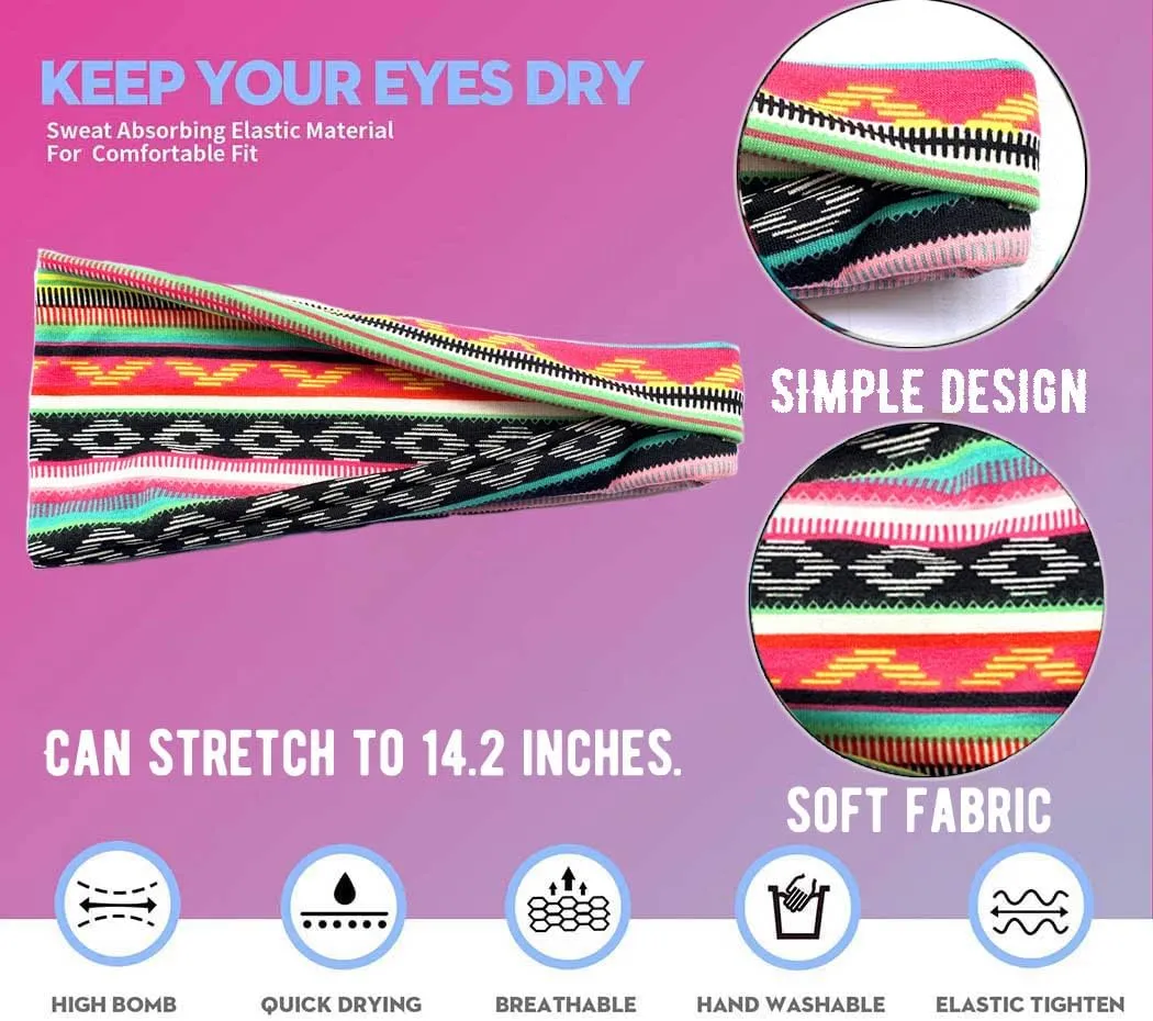 Boho Headband Women Wide Hair Band Boho Elastic Sports Headwear Yoga Hair Band Workout Headwrap