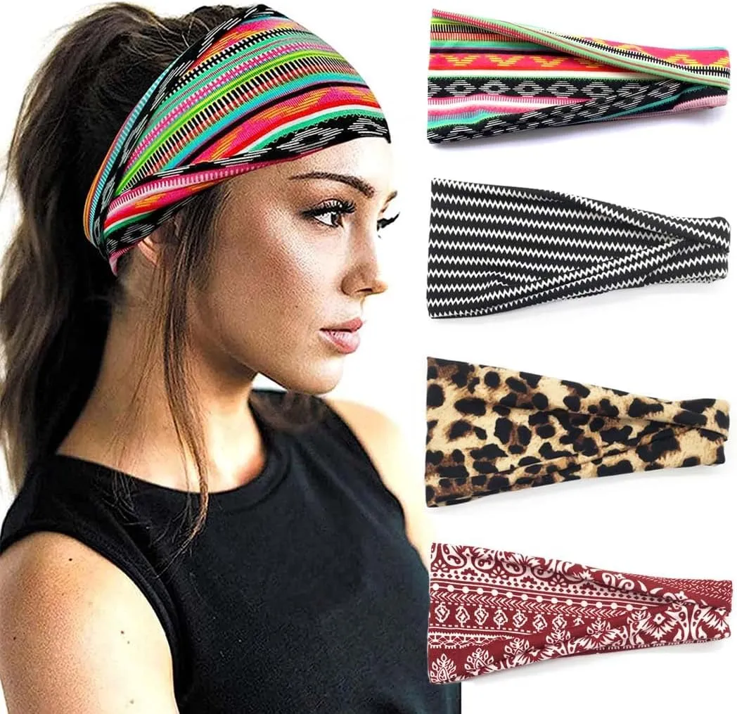 Boho Headband Women Wide Hair Band Boho Elastic Sports Headwear Yoga Hair Band Workout Headwrap