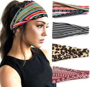 Boho Headband Women Wide Hair Band Boho Elastic Sports Headwear Yoga Hair Band Workout Headwrap