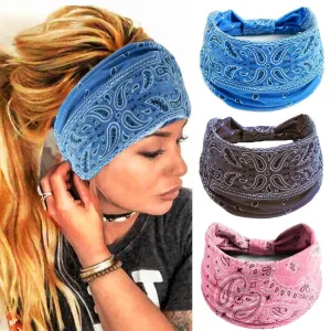 CAKURE Boho Headbands Wide Turban Knotted Head Bands African Head Wraps Yoga Hairbands Hair Scarf Elastic Hair Accessories for Women and Girls Pack of 3 (Set-2b)