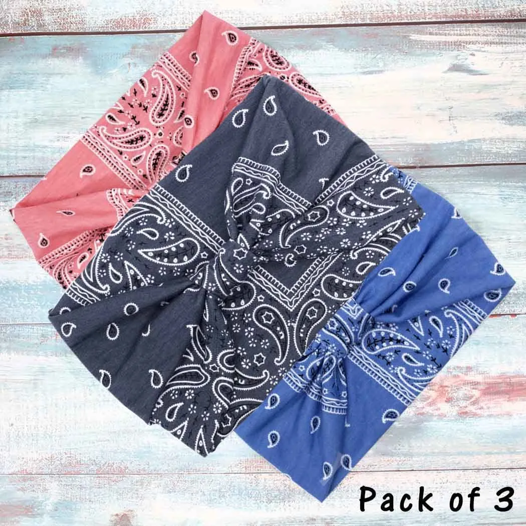 CAKURE Boho Headbands Wide Turban Knotted Head Bands African Head Wraps Yoga Hairbands Hair Scarf Elastic Hair Accessories for Women and Girls Pack of 3 (Set-2b)