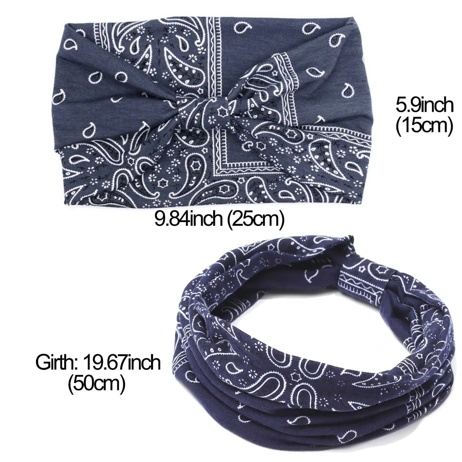 CAKURE Boho Headbands Wide Turban Knotted Head Bands African Head Wraps Yoga Hairbands Hair Scarf Elastic Hair Accessories for Women and Girls Pack of 3 (Set-2b)