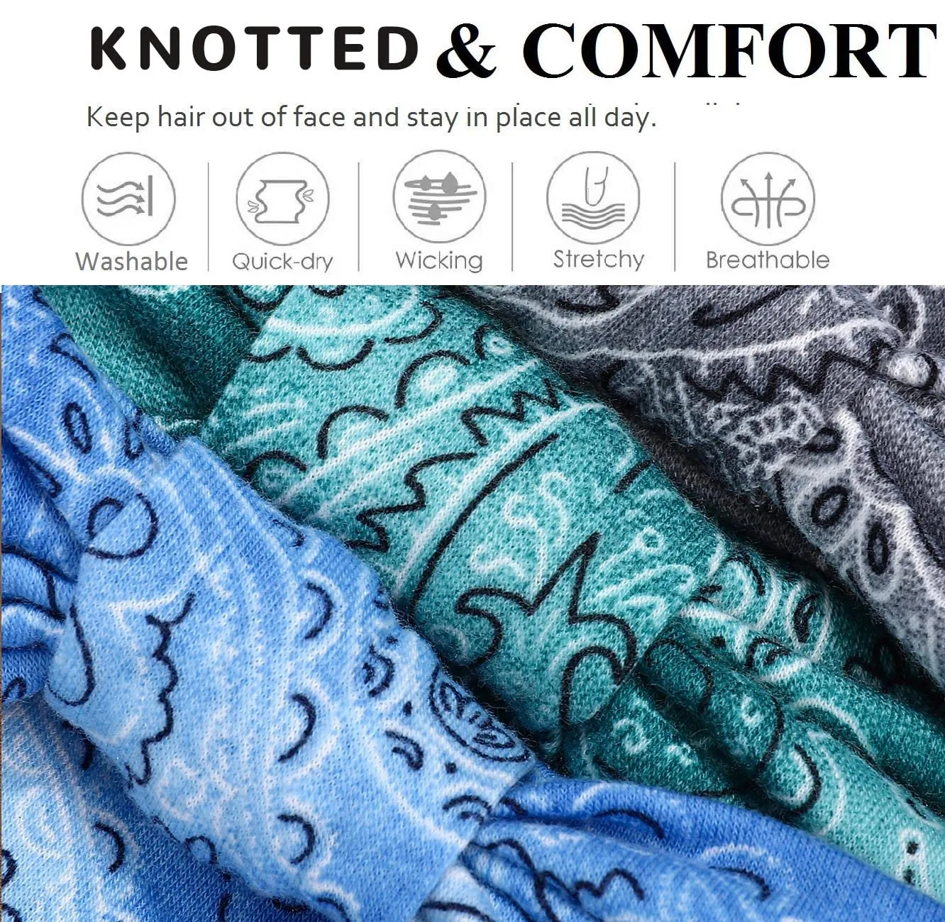 CAKURE Boho Wide Headbands Turban Knotted Head Bands Stretch Hair Bands Thick Head Wraps Yoga Sweatbands Hair Scarf Elastic Hair Accessories for Women and Girls Pack of 3 (Set-6b)