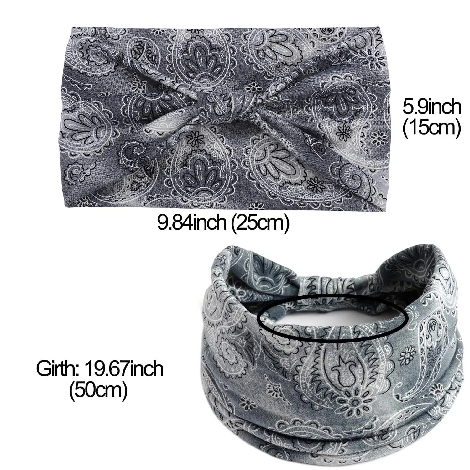 CAKURE Boho Wide Headbands Turban Knotted Head Bands Stretch Hair Bands Thick Head Wraps Yoga Sweatbands Hair Scarf Elastic Hair Accessories for Women and Girls Pack of 3 (Set-6b)