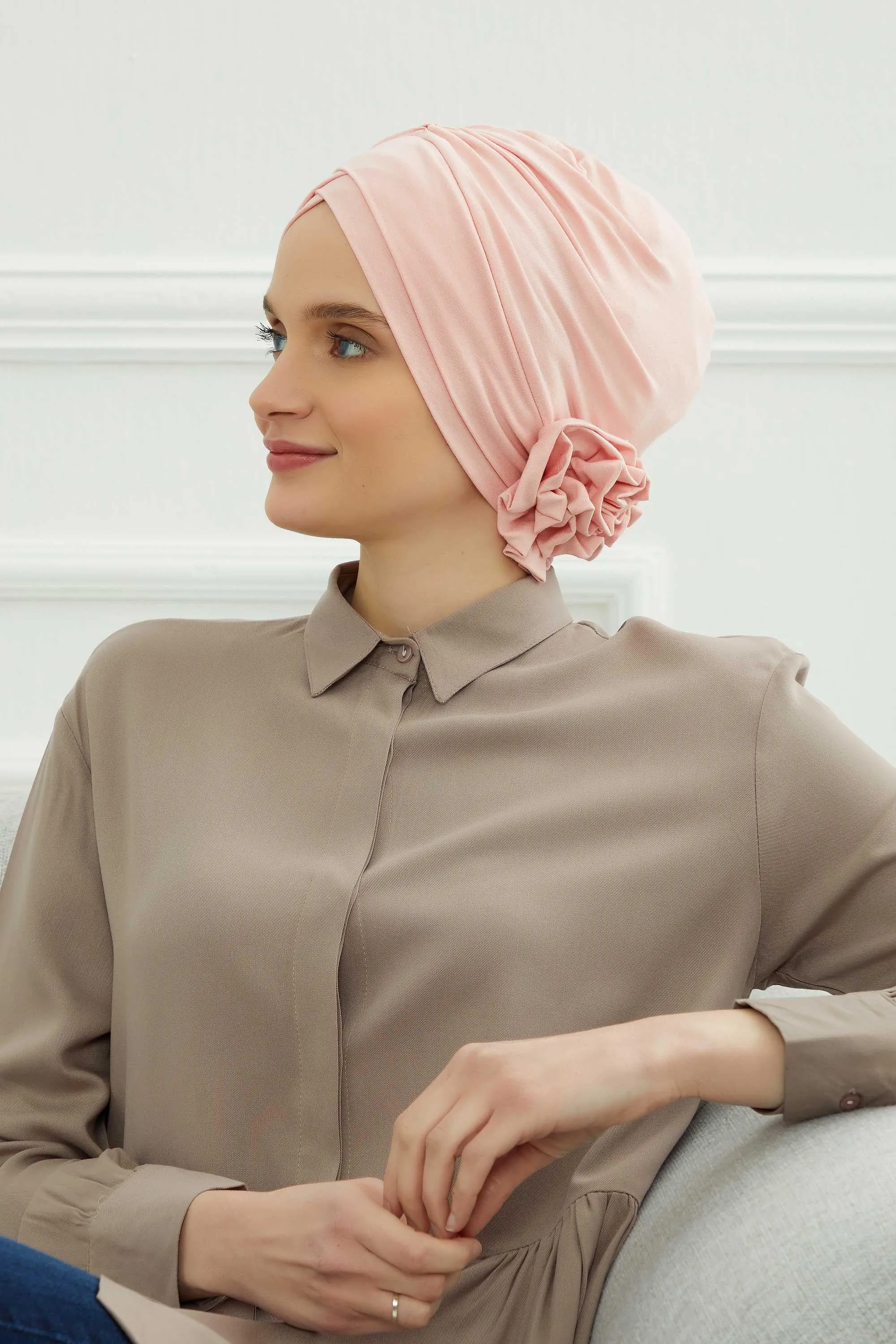 Chic Cotton Instant Turban for Women, Comfortable Lightweight Alopecia and Chemo Head Covering, Trendy Plain Head Turban for Women,B-26