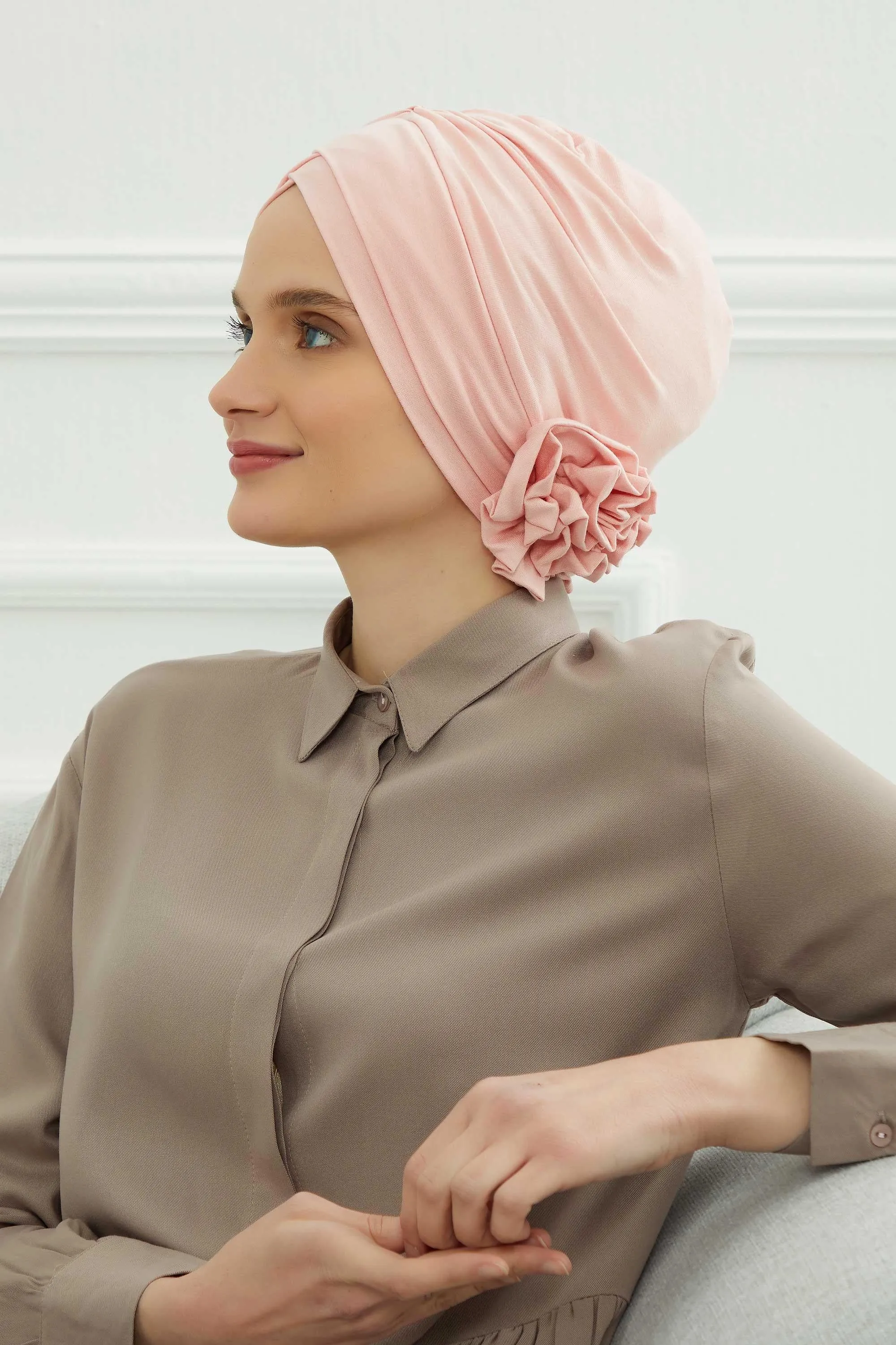 Chic Cotton Instant Turban for Women, Comfortable Lightweight Alopecia and Chemo Head Covering, Trendy Plain Head Turban for Women,B-26