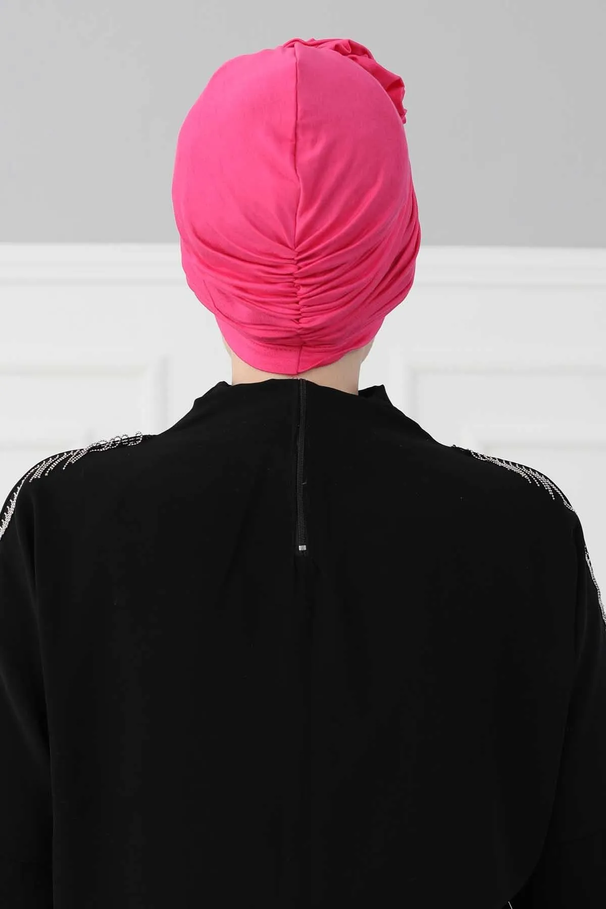 Chic Rose Accent Instant Turban Hijab for Women, Cotton Scarf Chemo Head Wrap, Plain Bonnet Cap with a Beautiful Big Handmade Rose,B-21
