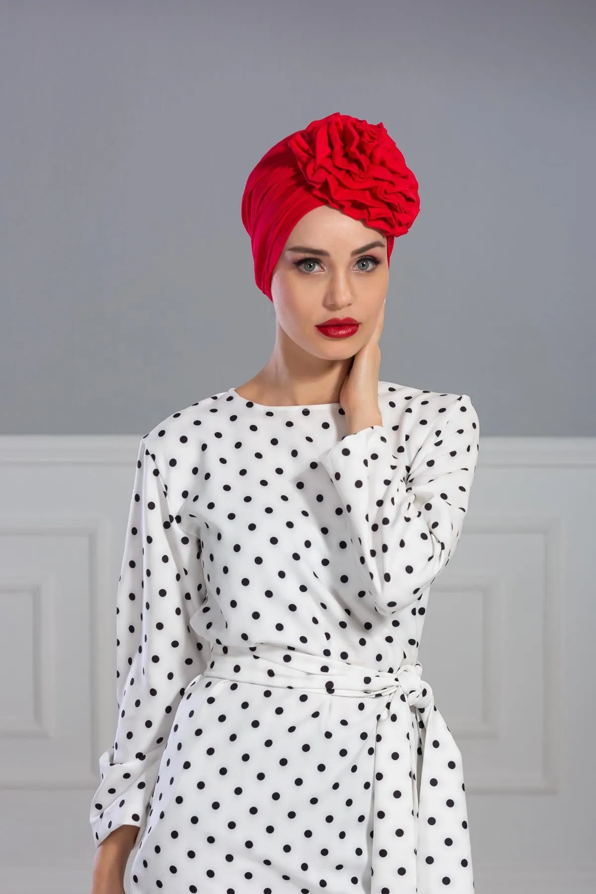Chic Rose Accent Instant Turban Hijab for Women, Cotton Scarf Chemo Head Wrap, Plain Bonnet Cap with a Beautiful Big Handmade Rose,B-21