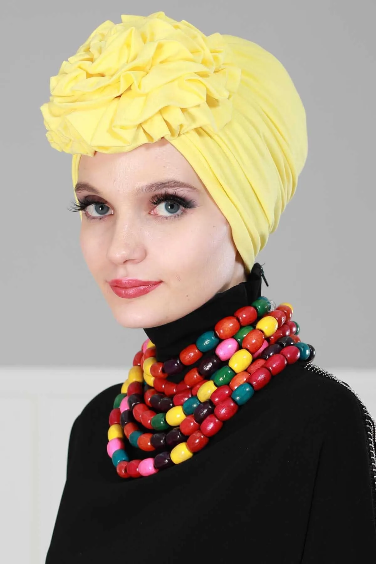 Chic Rose Accent Instant Turban Hijab for Women, Cotton Scarf Chemo Head Wrap, Plain Bonnet Cap with a Beautiful Big Handmade Rose,B-21