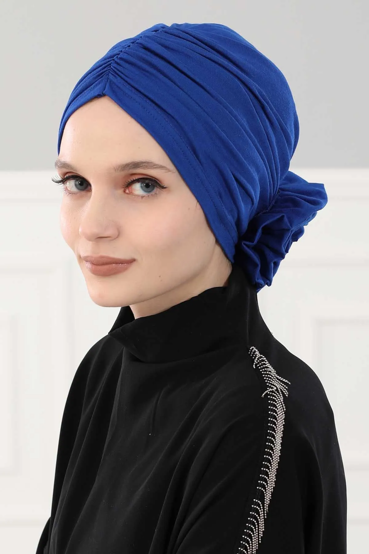 Chic Rose Accent Instant Turban Hijab for Women, Cotton Scarf Chemo Head Wrap, Plain Bonnet Cap with a Beautiful Big Handmade Rose,B-21