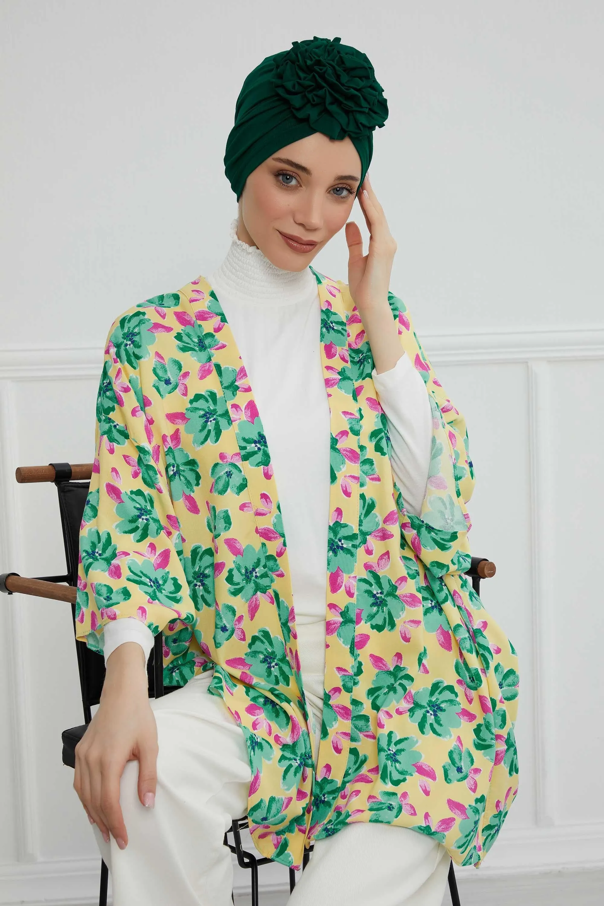 Chic Rose Accent Instant Turban Hijab for Women, Cotton Scarf Chemo Head Wrap, Plain Bonnet Cap with a Beautiful Big Handmade Rose,B-21