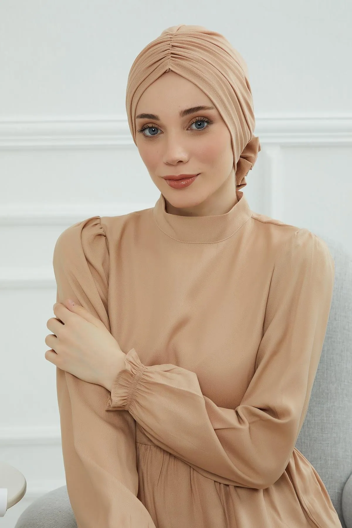 Chic Rose Accent Instant Turban Hijab for Women, Cotton Scarf Chemo Head Wrap, Plain Bonnet Cap with a Beautiful Big Handmade Rose,B-21