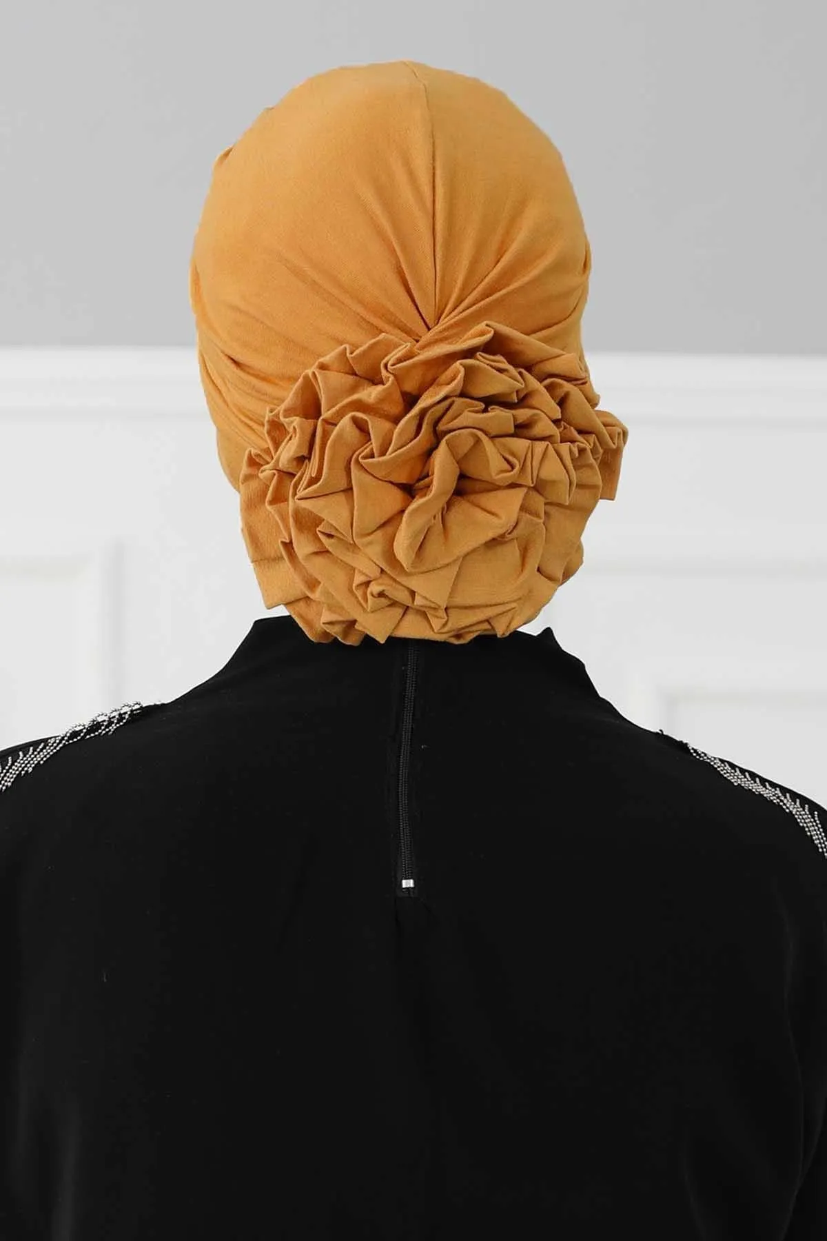 Chic Rose Accent Instant Turban Hijab for Women, Cotton Scarf Chemo Head Wrap, Plain Bonnet Cap with a Beautiful Big Handmade Rose,B-21