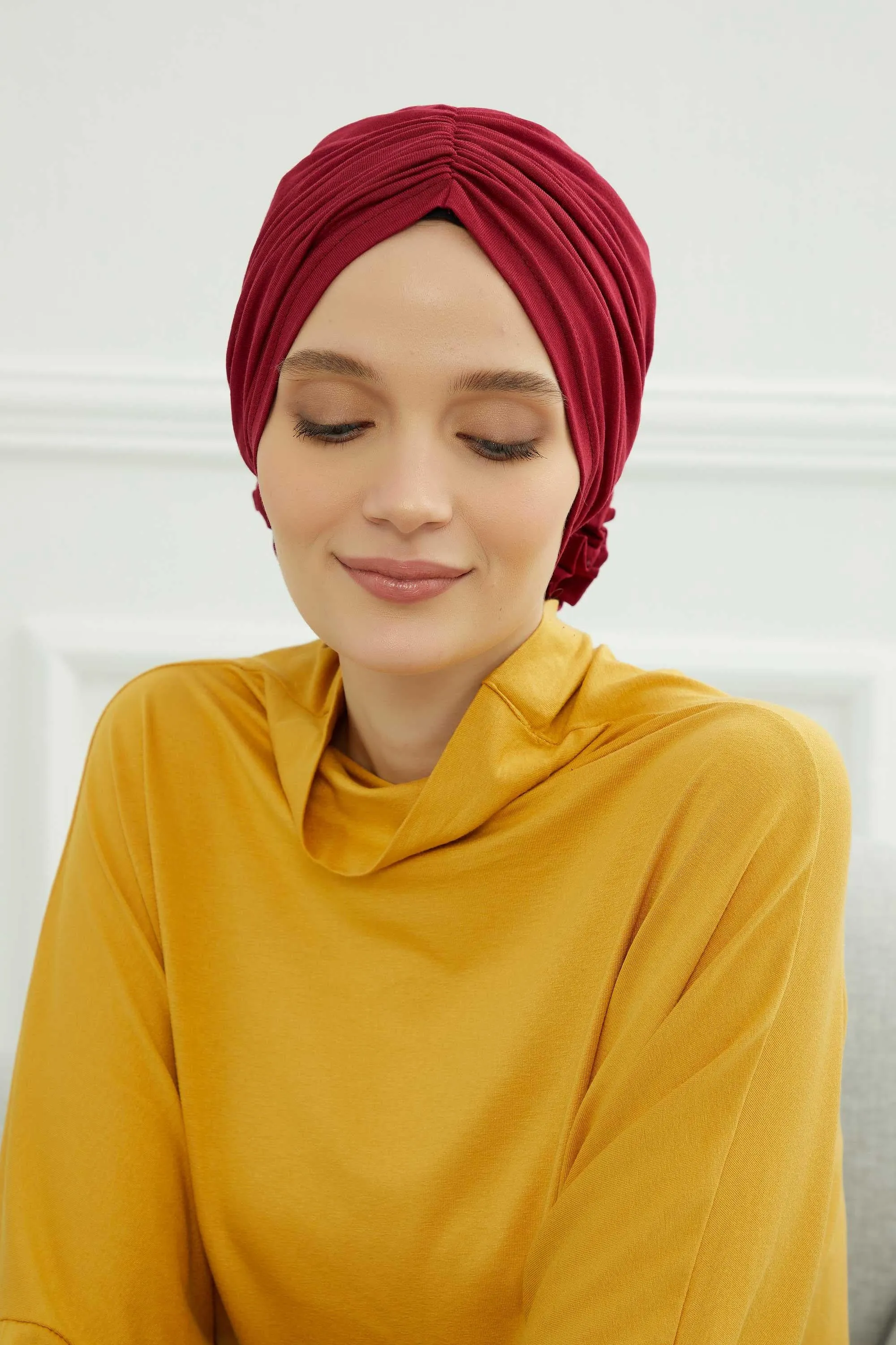 Chic Rose Accent Instant Turban Hijab for Women, Cotton Scarf Chemo Head Wrap, Plain Bonnet Cap with a Beautiful Big Handmade Rose,B-21