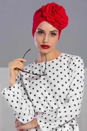 Chic Rose Accent Instant Turban Hijab for Women, Cotton Scarf Chemo Head Wrap, Plain Bonnet Cap with a Beautiful Big Handmade Rose,B-21