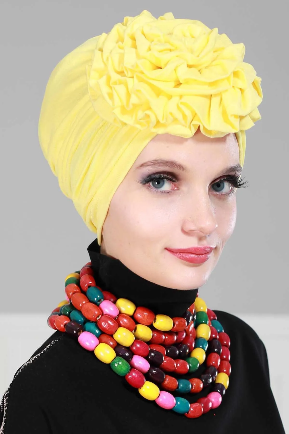 Chic Rose Accent Instant Turban Hijab for Women, Cotton Scarf Chemo Head Wrap, Plain Bonnet Cap with a Beautiful Big Handmade Rose,B-21
