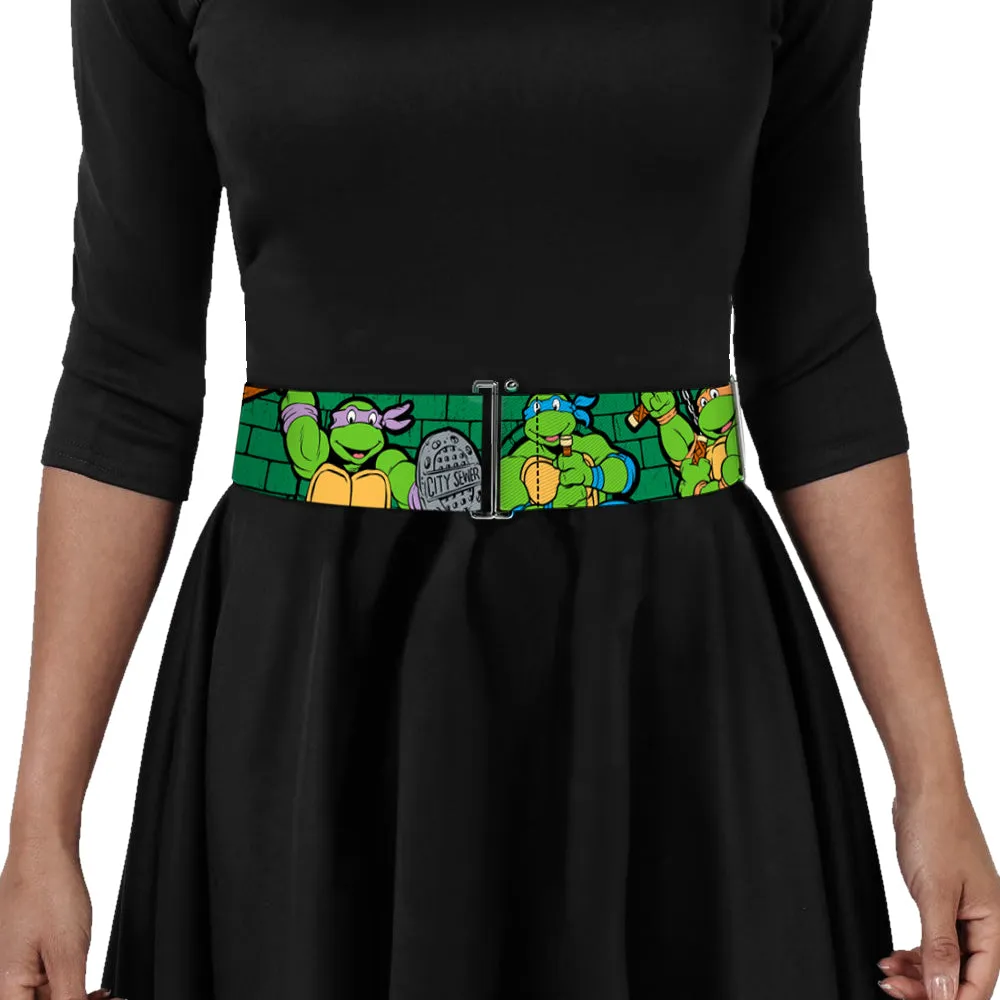 Cinch Waist Belt - Classic TMNT Group Pose2 TMNT Green Brick Wall