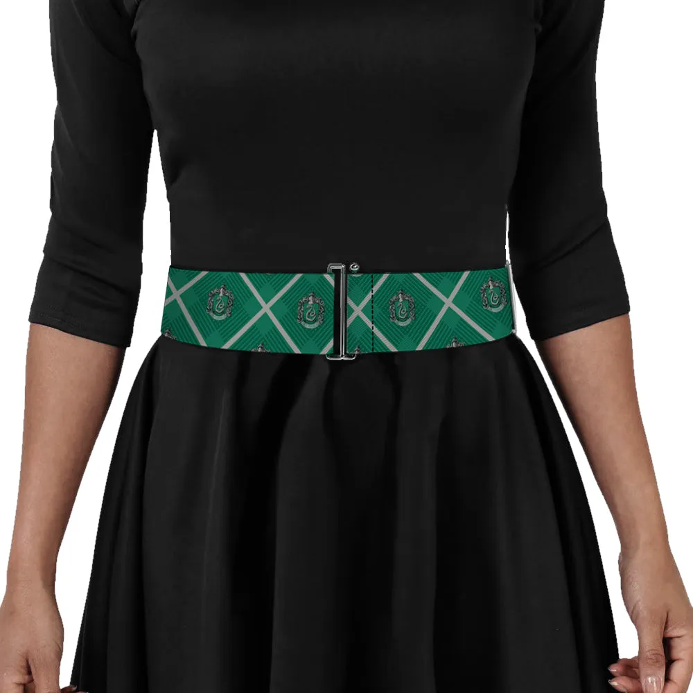 Cinch Waist Belt - Harry Potter Slytherin Crest Plaid Greens Gray
