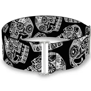 Cinch Waist Belt - The Dust of Living II Sugar Skulls Black White