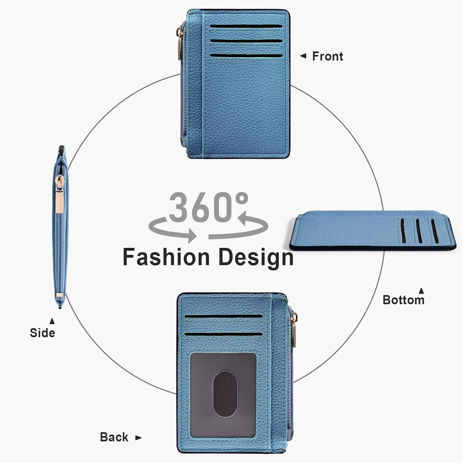 Credit Card Holder for Women Slim Minimalist Front Pocket RFID Blocking Wallet Small Compact Card Case with ID Window, Sky Blue