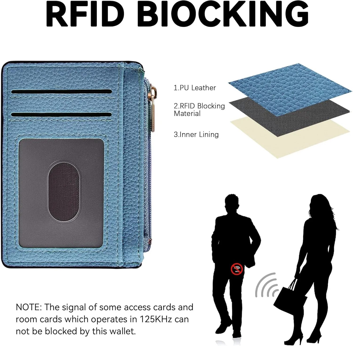Credit Card Holder for Women Slim Minimalist Front Pocket RFID Blocking Wallet Small Compact Card Case with ID Window, Sky Blue